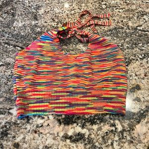 Colorful Stripped Halter Crop Top